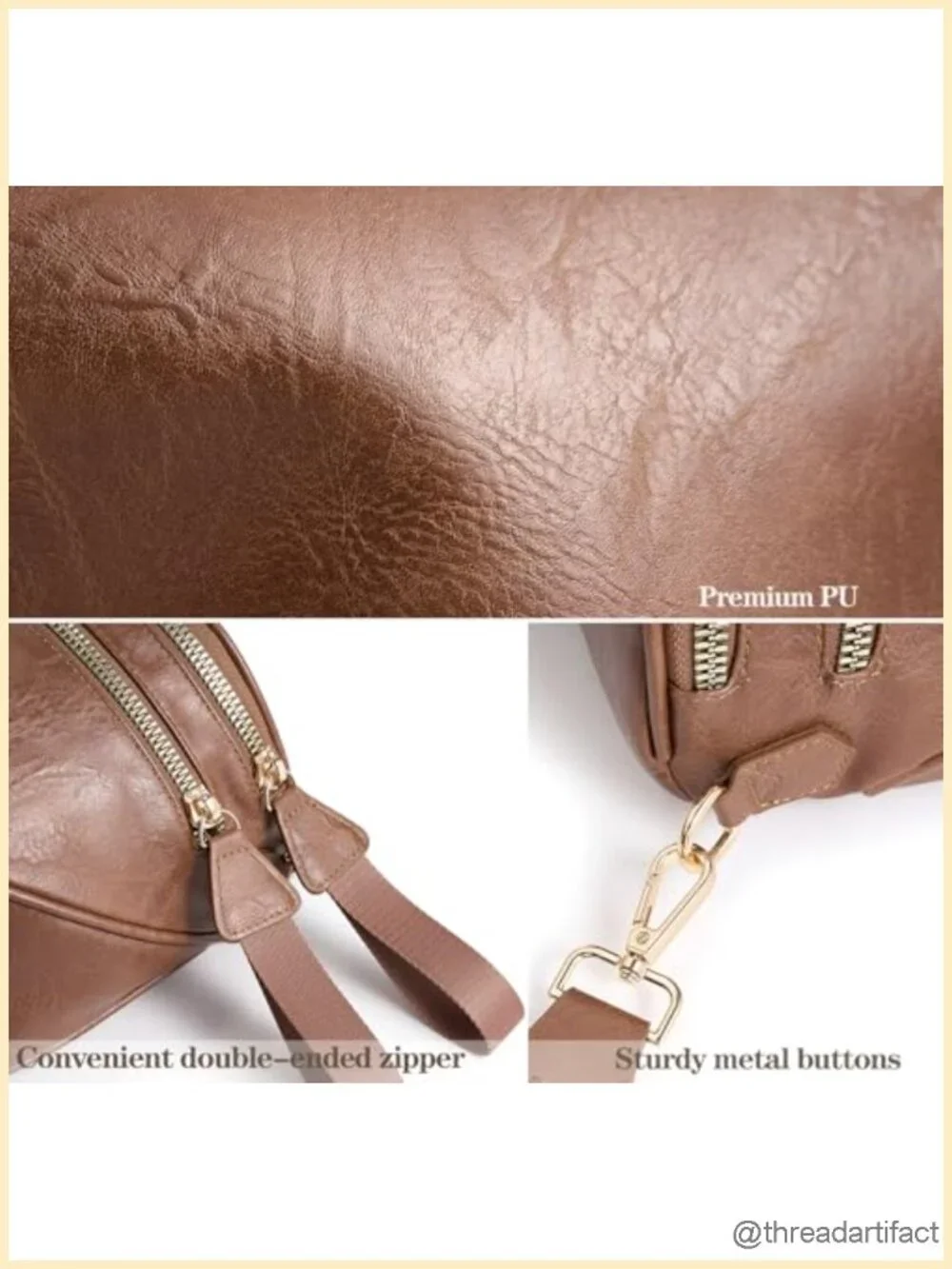 PU Leather Crossbody Bag with Gold Zipper Trendy Bum Bag for Women